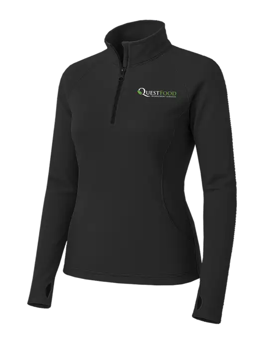 Charcoal Grey Womens Sport Wick Stretch 1/4 Zip Pullover w/Quest Food Logo