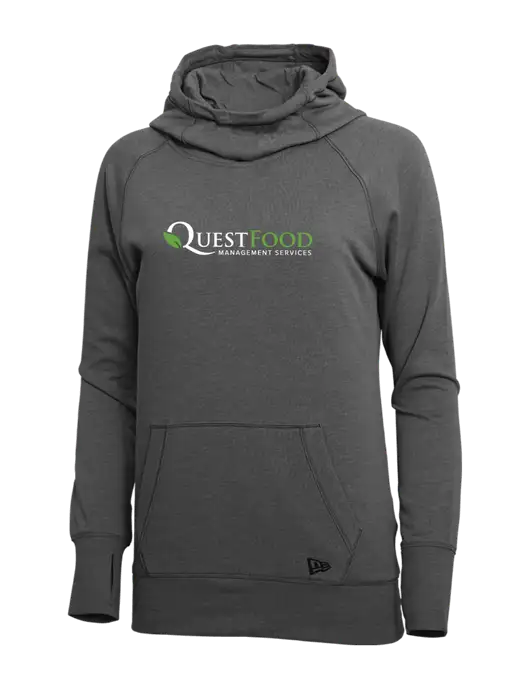 New Era Black Heather Womens Tri-Blend Fleece Pullover Hoodie w/Quest Food Logo