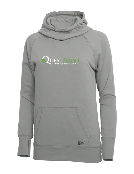 New Era Shadow Grey Heather Womens Tri-Blend Fleece Pullover Hoodie w/Quest Food Logo