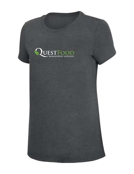 Womens Simply Soft Charcoal 4.5oz Poly/Combed Ring Spun Cotton T-Shirt w/Quest Food Logo