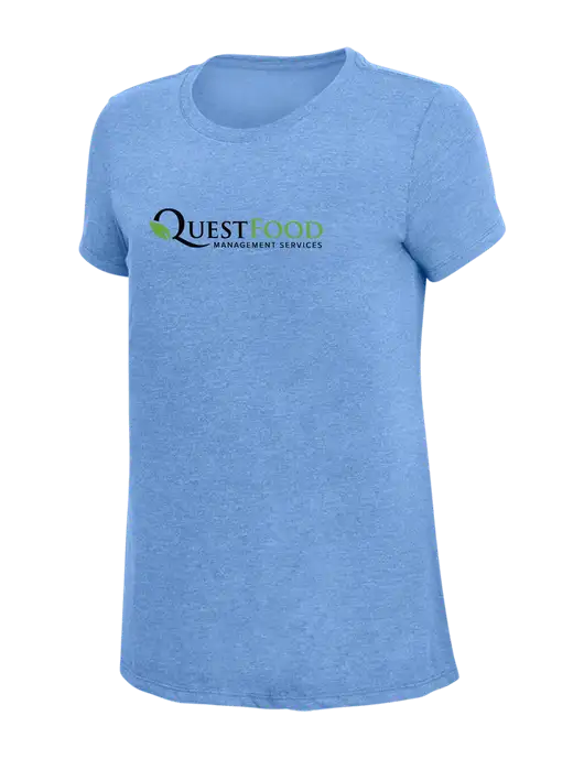 Womens Simply Soft Maritime Frost 4.5oz Poly/Combed Ring Spun Cotton T-Shirt
 w/Quest Food Logo