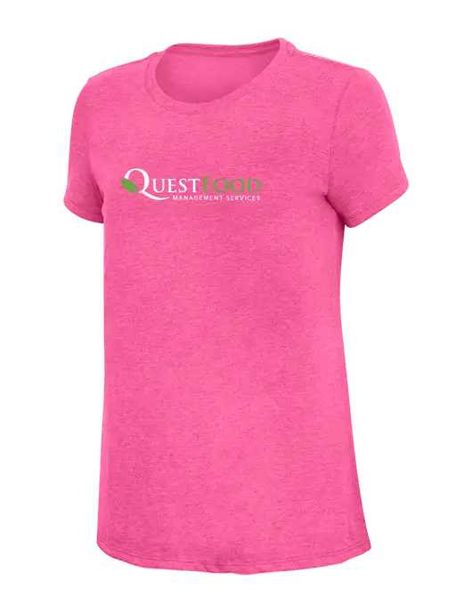Womens Simply Soft Fuchsia Frost 4.5oz Poly/Combed Ring Spun Cotton T-Shirt w/Quest Food Logo