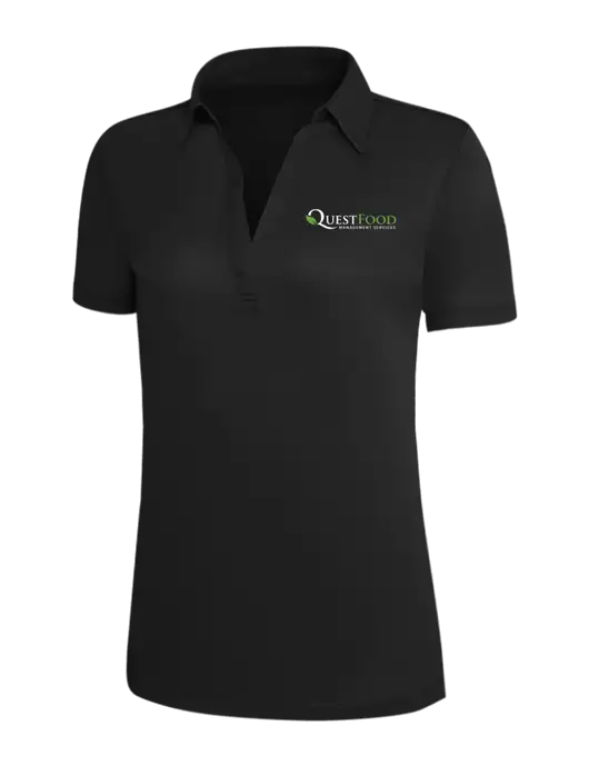 Black Silk Touch Womens Performance Polo w/Quest Food Logo
