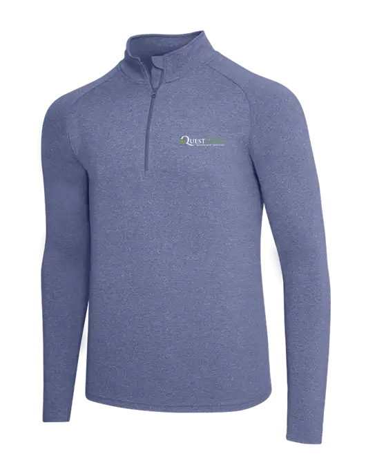 Navy Heather Sport Wick Stretch 1/4 Zip Pullover w/Quest Food Logo