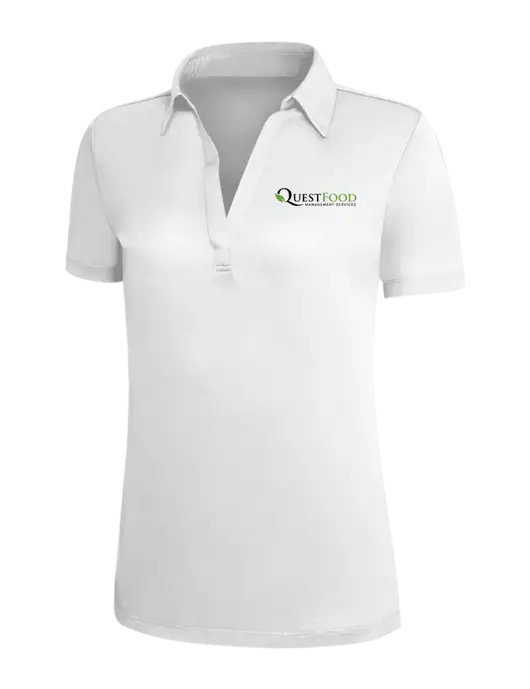 White Silk Touch Womens Performance Polo w/Quest Food Logo