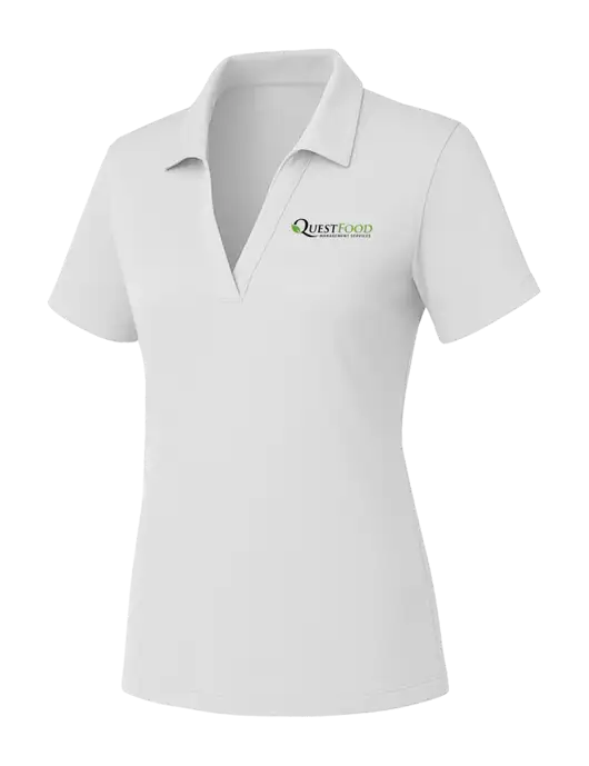 Womens White PosiCharge RacerMesh Polo w/Quest Food Logo