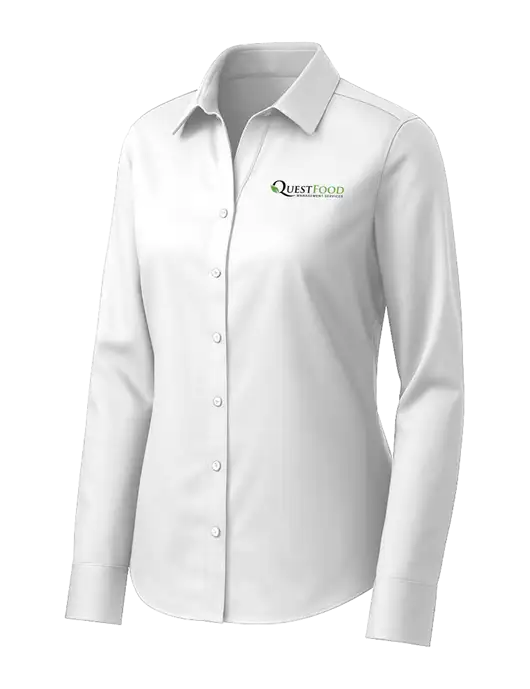 Brooks Brothers Womens White Wrinkle-Free Stretch Pinpoint Shirt w/Quest Food Logo