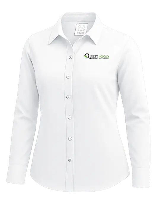 Brooks Brothers Womens White Wrinkle-Free Stretch Nailhead Shirt w/Quest Food Logo