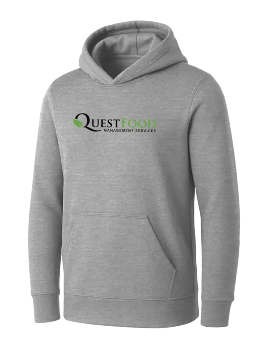 Womens Light Grey Heather Core Fleece Pullover Hooded Sweatshirt w/Quest Food Logo