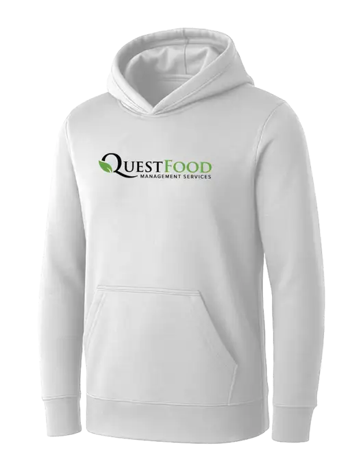 Womens White Core Fleece Pullover Hooded Sweatshirt w/Quest Food Logo