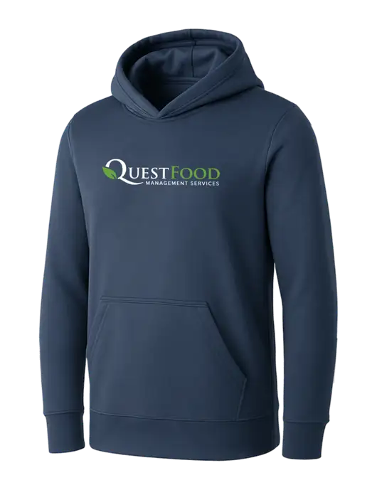 Womens Navy Core Fleece Pullover Hooded Sweatshirt w/Quest Food Logo