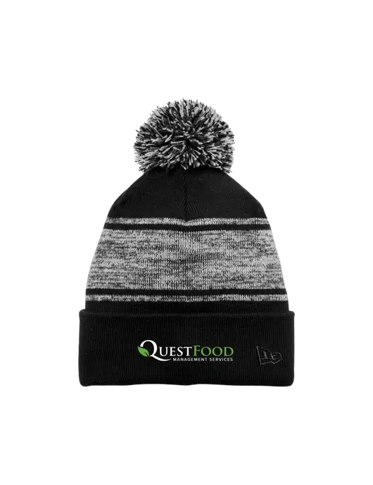 New Era Black/Charcoal Knit Chilled Pom Beanie w/Quest Food Logo