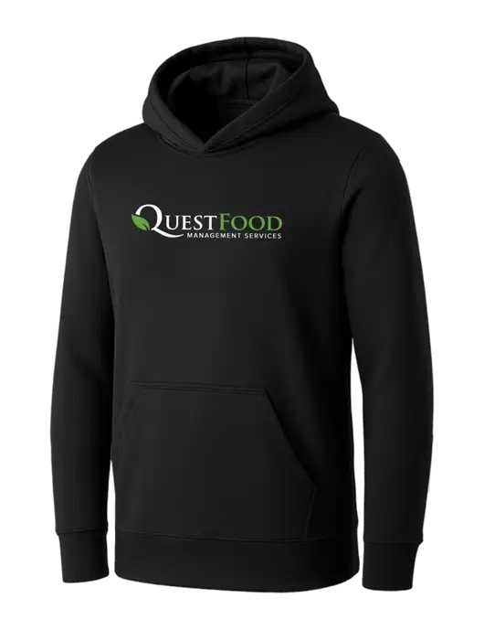 Womens Black Core Fleece Pullover Hooded Sweatshirt w/Quest Food Logo
