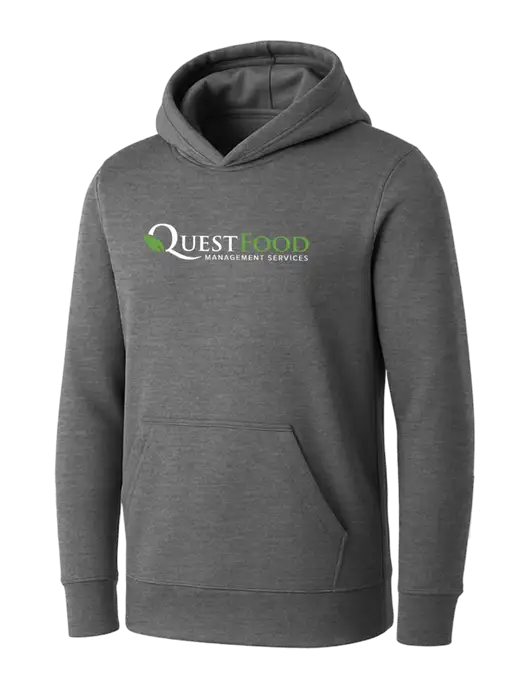Womens Medium Grey Heather Core Fleece Pullover Hooded Sweatshirt w/Quest Food Logo