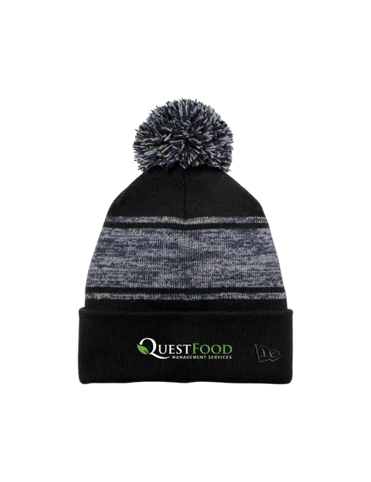 New Era Black/Navy Knit Chilled Pom Beanie w/Quest Food Logo