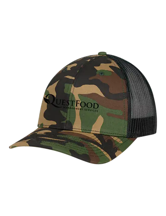 Richardson Adjustable Snapback Original 112P Trucker Cap Army Camo/Black  w/Quest Food Logo