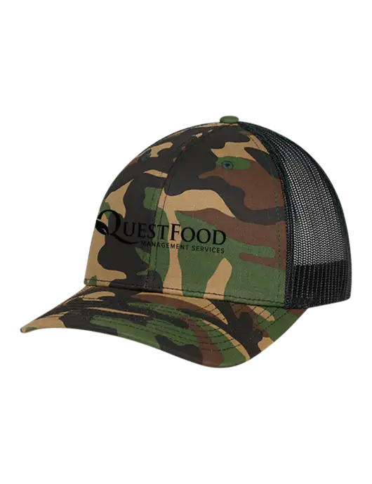Richardson Adjustable Snapback Original 112P Trucker Cap Army Camo/Black  w/Quest Food Logo
