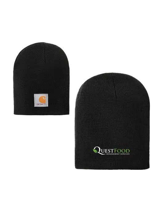 Carhartt Black Acrylic Knit Hat w/Quest Food Logo