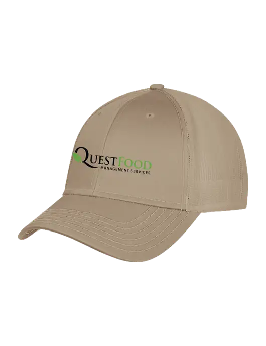 Khaki Mesh Trucker Cap Snap Back w/Quest Food Logo