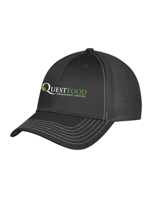 Charcoal Grey Mesh Trucker Cap Snap Back w/Quest Food Logo