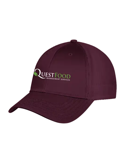 Maroon Mesh with Maroon Stitching on Bill Trucker Cap Snap Back w/Quest Food Logo
