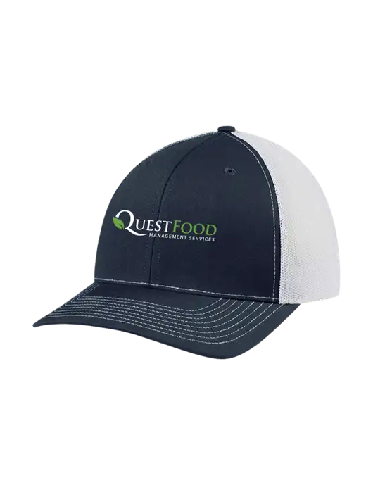 Richardson Adjustable Snapback Original 112 Trucker Cap Navy w/White Mesh w/Quest Food Logo