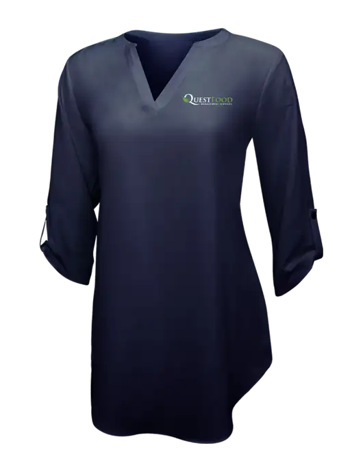 Navy Womens 3/4 Sleeve Tunic Blouse w/Quest Food Logo