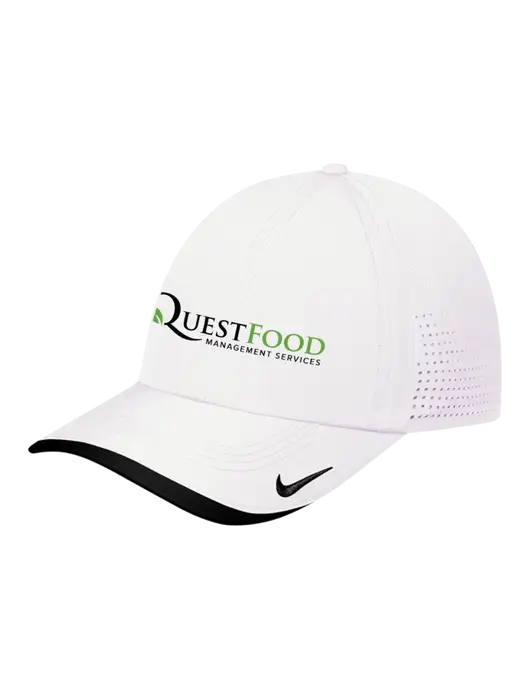 Nike White/Black Dri-FIT Perforated Performance Cap w/Quest Food Logo