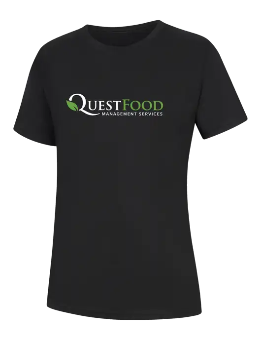 Womens Black Core Blend Tee w/Quest Food Logo