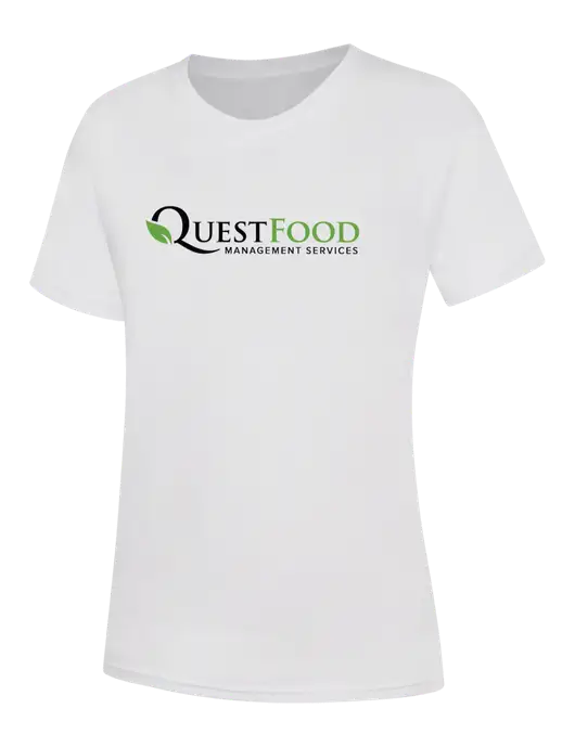 Womens White Core Blend Tee w/Quest Food Logo