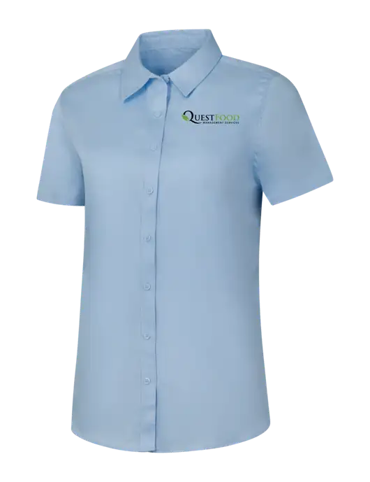 Womens Light Blue Short Sleeve Superpro React Twill Shirt w/Quest Food Logo