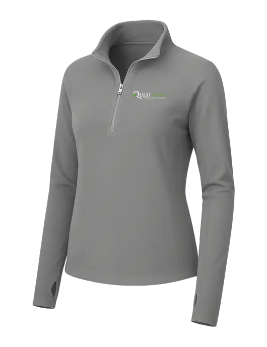 Womens Medium Grey Microfleece 1/2 Zip Pullover w/Quest Food Logo