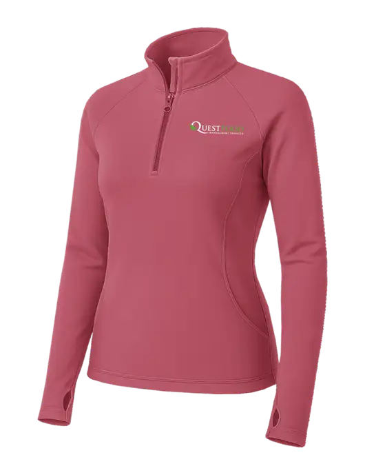 Dark Pink Womens Sport Wick Stretch 1/4 Zip Pullover w/Quest Food Logo