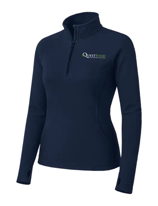 Navy Womens Sport Wick Stretch 1/4 Zip Pullover w/Quest Food Logo