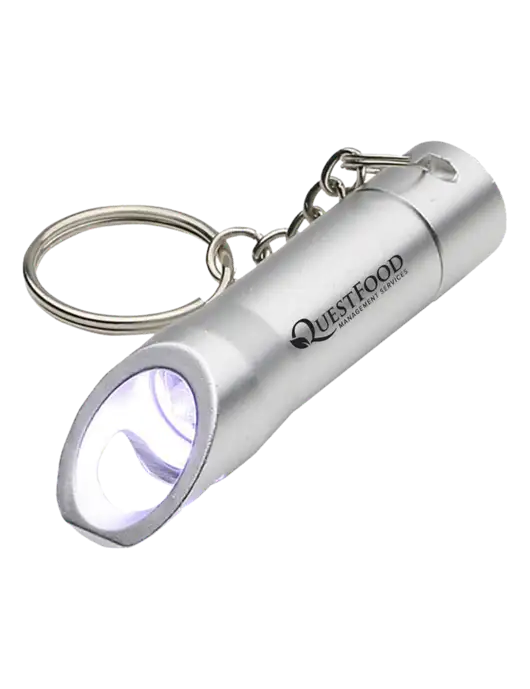 Silver Pocket LED Flashlight with Bottle Opener & Keychain w/Quest Food Logo