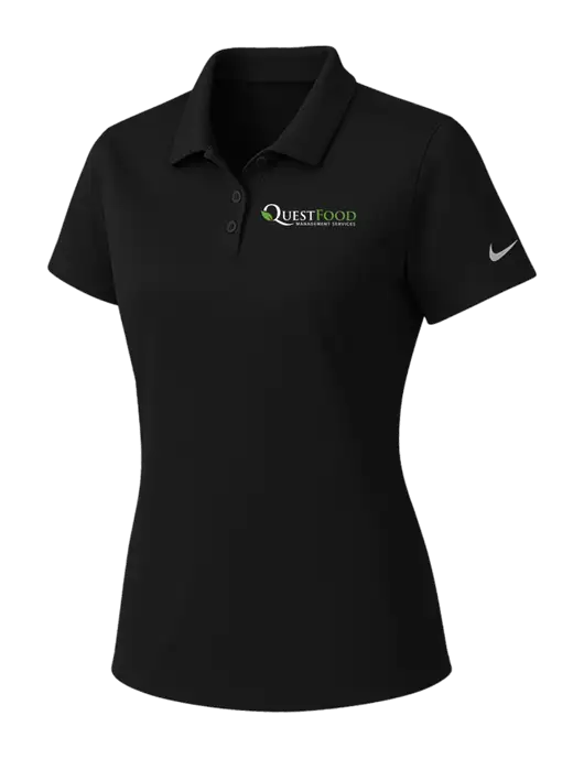 Nike Womens Black Dry Essential Solid Polo w/Quest Food Logo