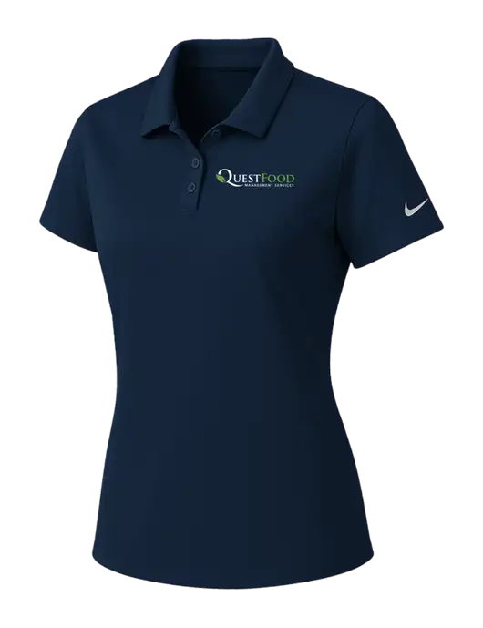 Nike Womens Navy Dry Essential Solid Polo w/Quest Food Logo