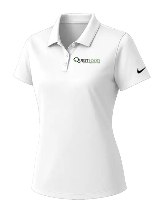 Nike Womens White Dry Essential Solid Polo w/Quest Food Logo