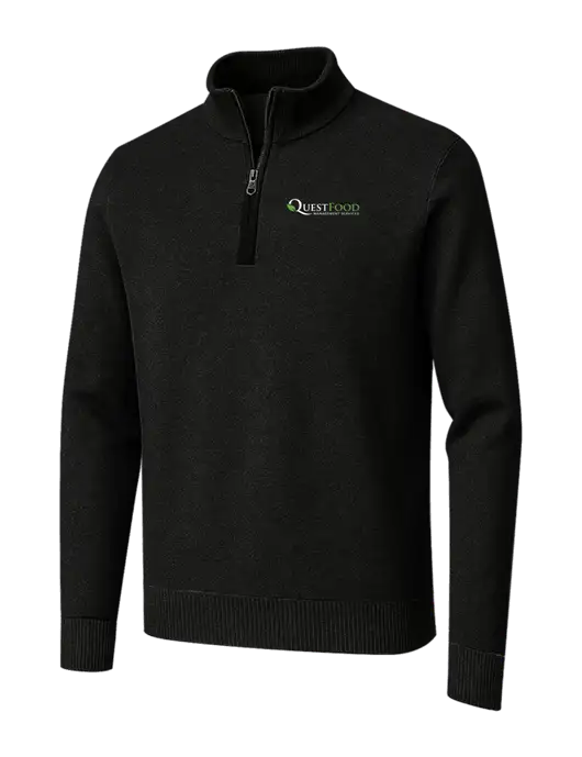 Brooks Brothers Black Washable Merino Birdseye 1/4-Zip Sweater w/Quest Food Logo
