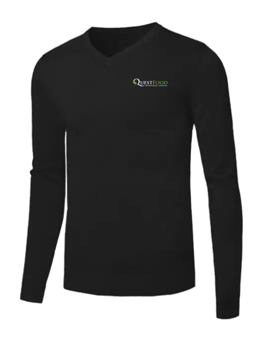 Brooks Brothers Black Washable Merino V-Neck Sweater w/Quest Food Logo