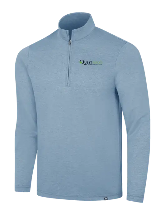 TravisMathew Light Blue Heather Coveside ¼-Zip w/Quest Food Logo
