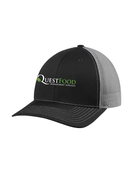 Richardson Adjustable Snapback Original 112 Trucker Cap Black w/Charcoal Mesh w/Quest Food Logo