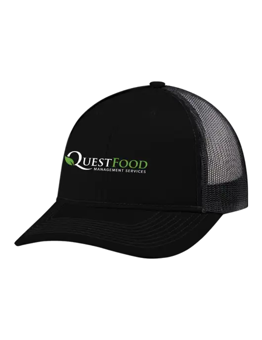 Snapback Ponytail Trucker Cap Black w/Black Mesh w/Quest Food Logo