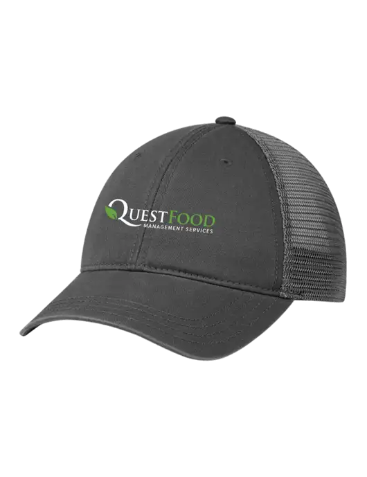 Richardson 111 Garment Washed Trucker Cap Charcoal w/Charcoal Mesh w/Quest Food Logo
