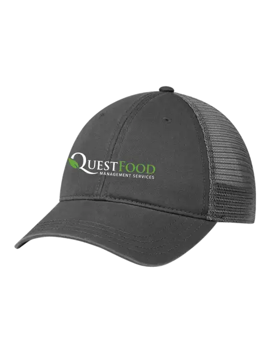 Richardson 111 Garment Washed Trucker Cap Charcoal w/Charcoal Mesh w/Quest Food Logo