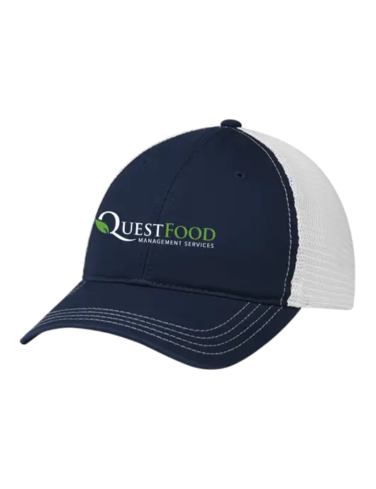 Richardson 111 Garment Washed Trucker Cap Navy w/White Mesh w/Quest Food Logo