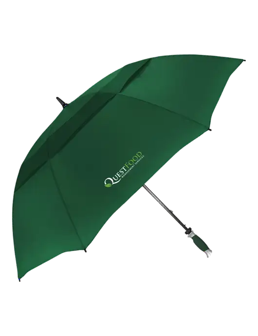 Dark Green Vented Typhoon Tamer Golf Umbrella w/Quest Food Logo