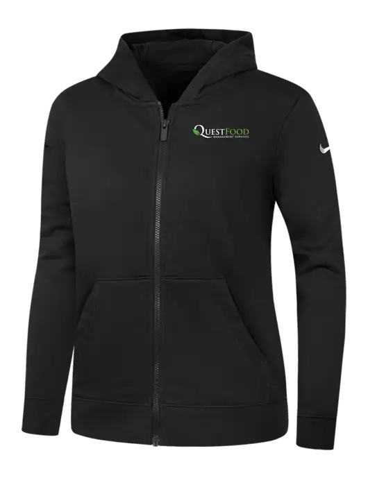 Nike Womens Club Fleece Sleeve Swoosh Full-Zip Black Hoodie w/Quest Food Logo