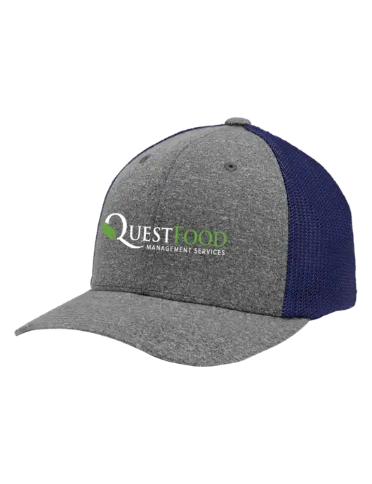 Flexfit Navy/Medium Grey Heather Melange Mesh Back Trucker Cap w/Quest Food Logo