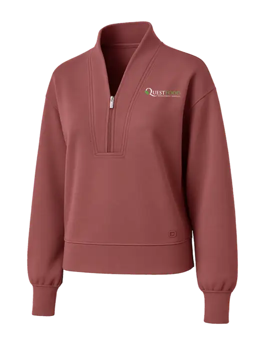 OGIO Womens Soft Maroon Transcend 1/4-Zip w/Quest Food Logo